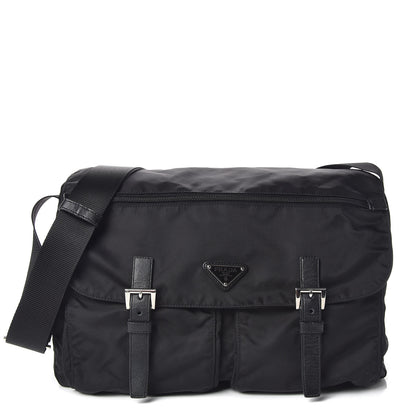 Prada Tessuto Nylon Saffiano Messenger Bag Black 1 of 9