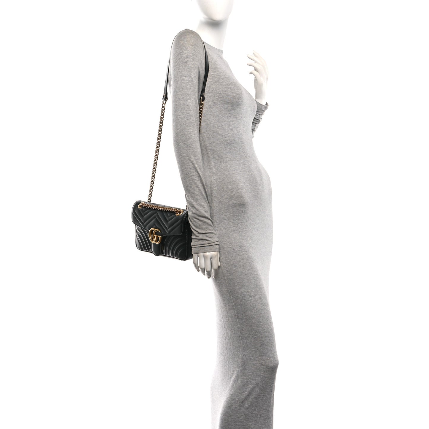 Calfskin Matelasse Small GG Marmont Shoulder Bag Black