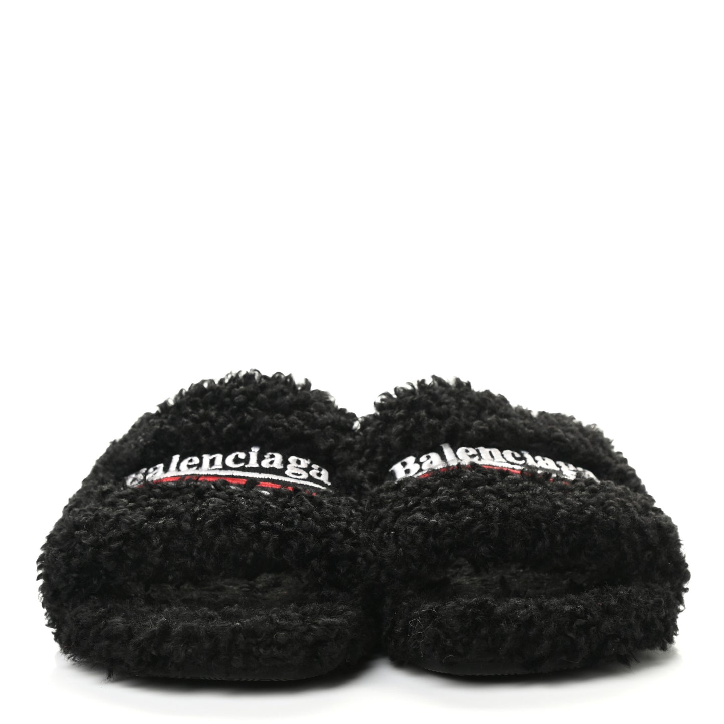 Faux Shearling Political Campaign Logo Slide Sandals 37 Black White Red