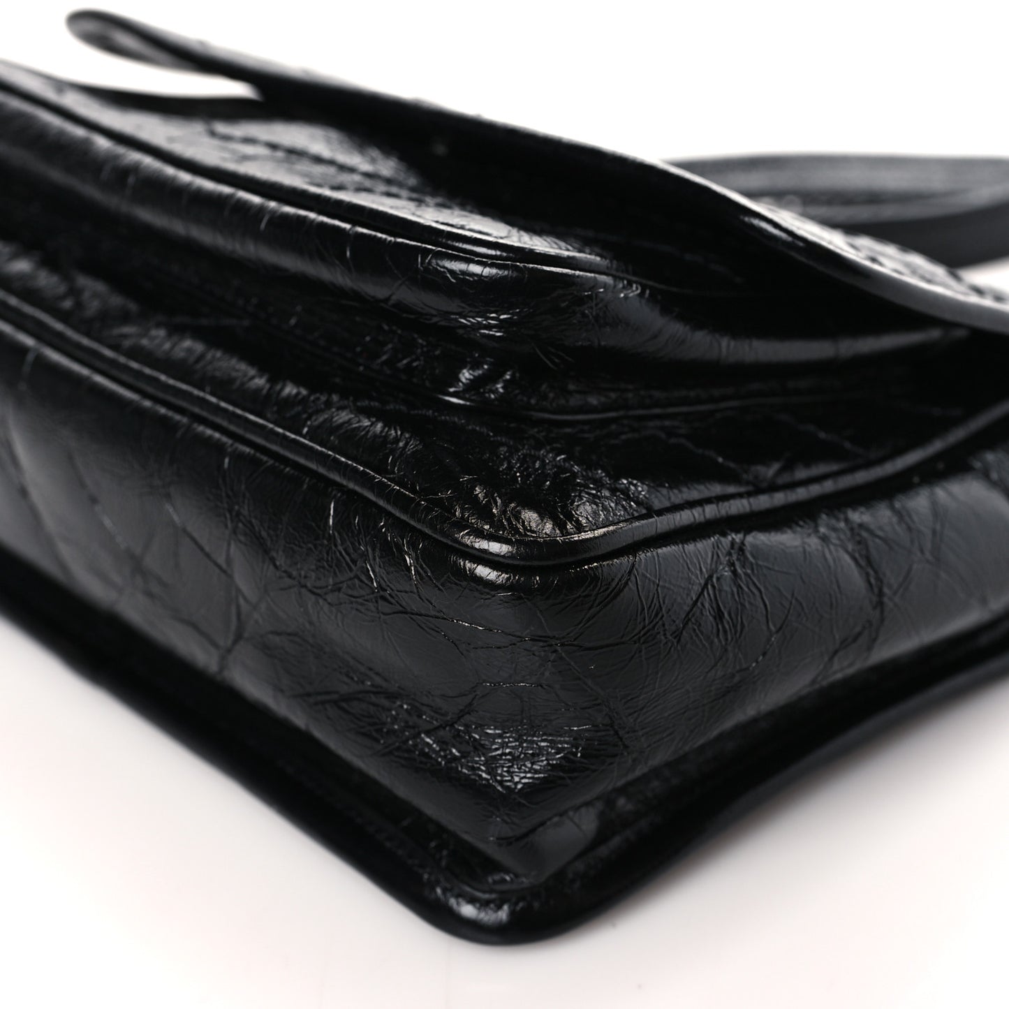 Crinkled Calfskin Matelasse Monogram Baby Niki Chain Satchel Black