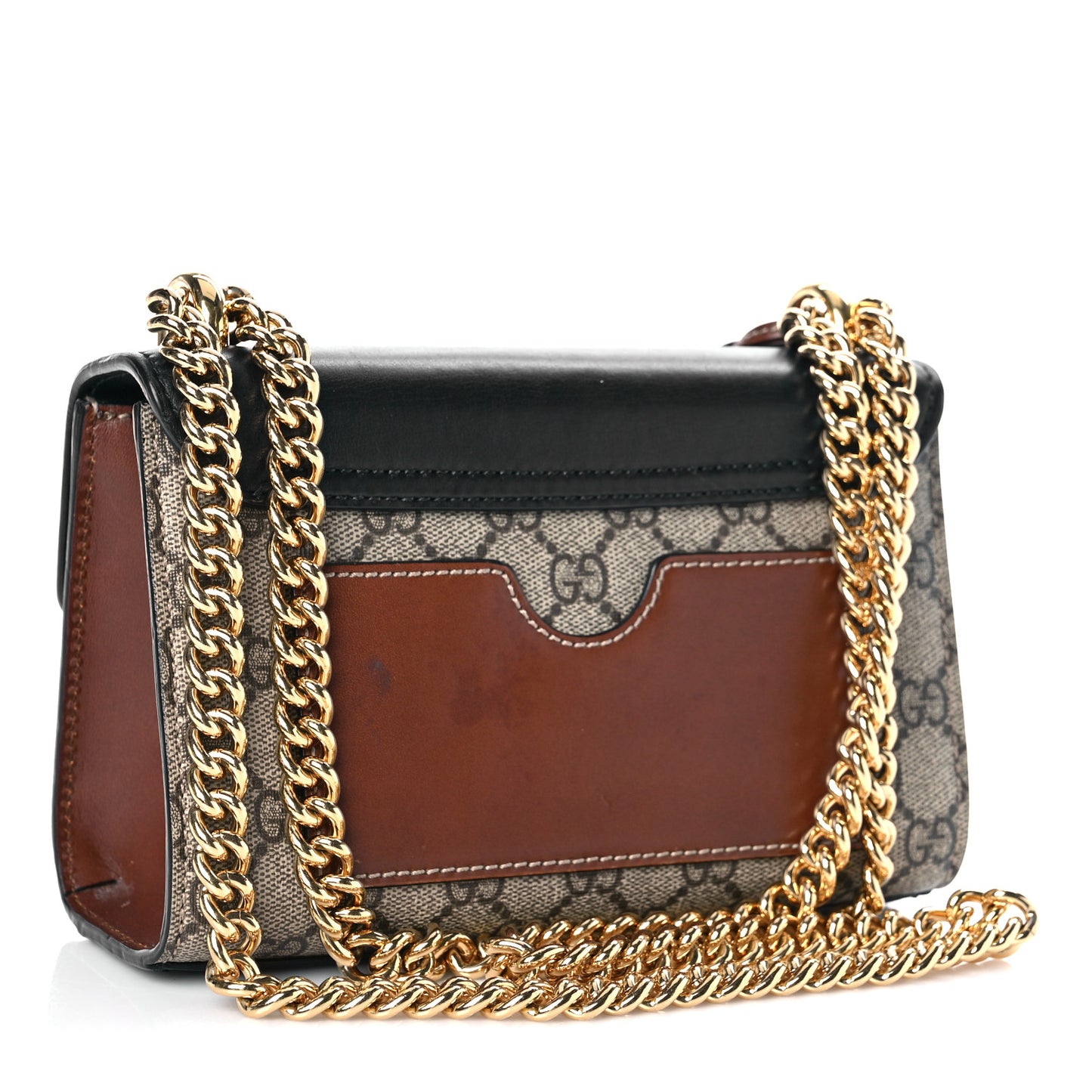 GG Supreme Monogram Calfskin Small Padlock Shoulder Bag Beige Black Cuir