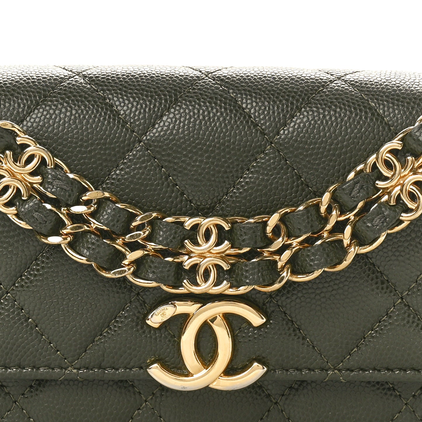 Caviar Quilted Coco First Phone Holder With Chain Khaki
