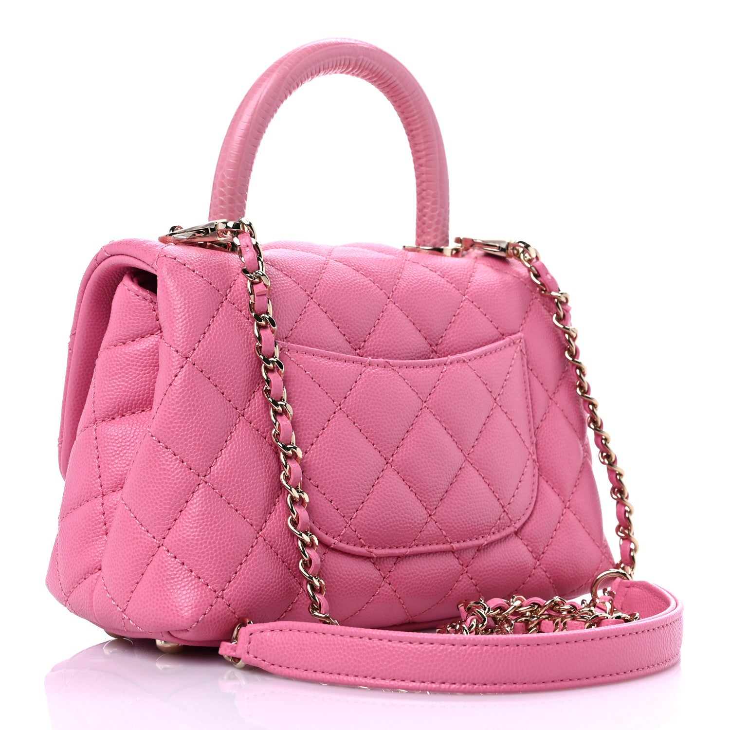 Chanel Caviar Quilted Lizard Embossed Extra Mini Coco Handle Flap Pink 3 of 7