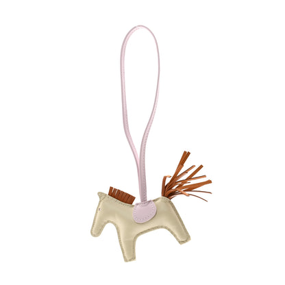 Hermes Milo Lambskin Grigri Rodeo Horse Bag Charm PM Craie Mauve Pale Gold 1 of 5