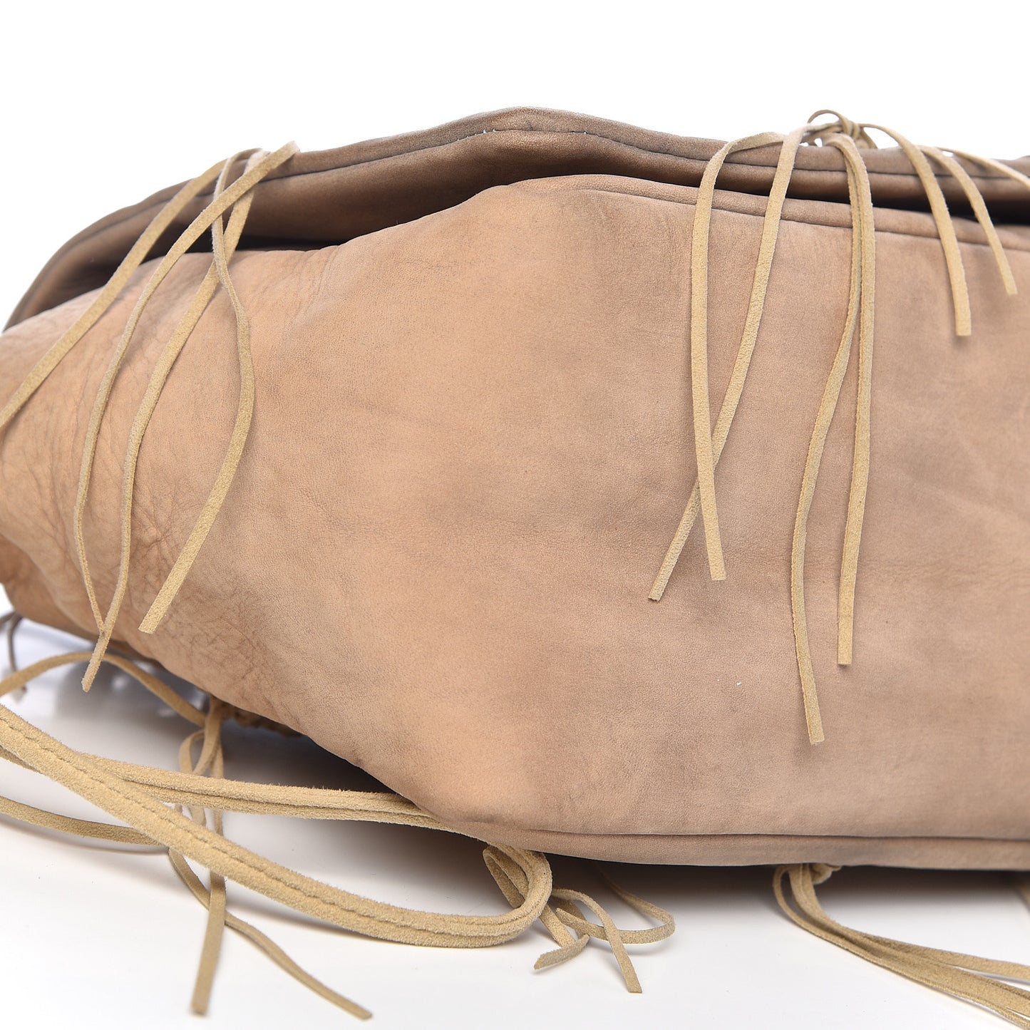 Suede Calfskin Perforated Fringe Flap Beige