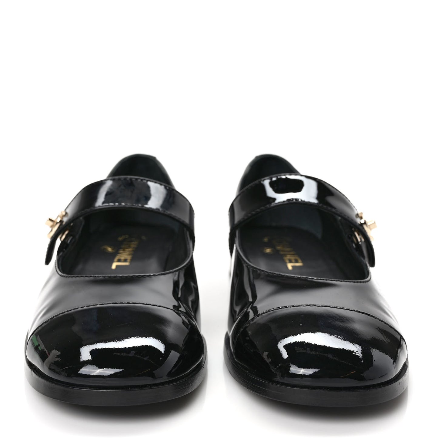 Patent Calfskin Mary Janes Flats 38.5 Black