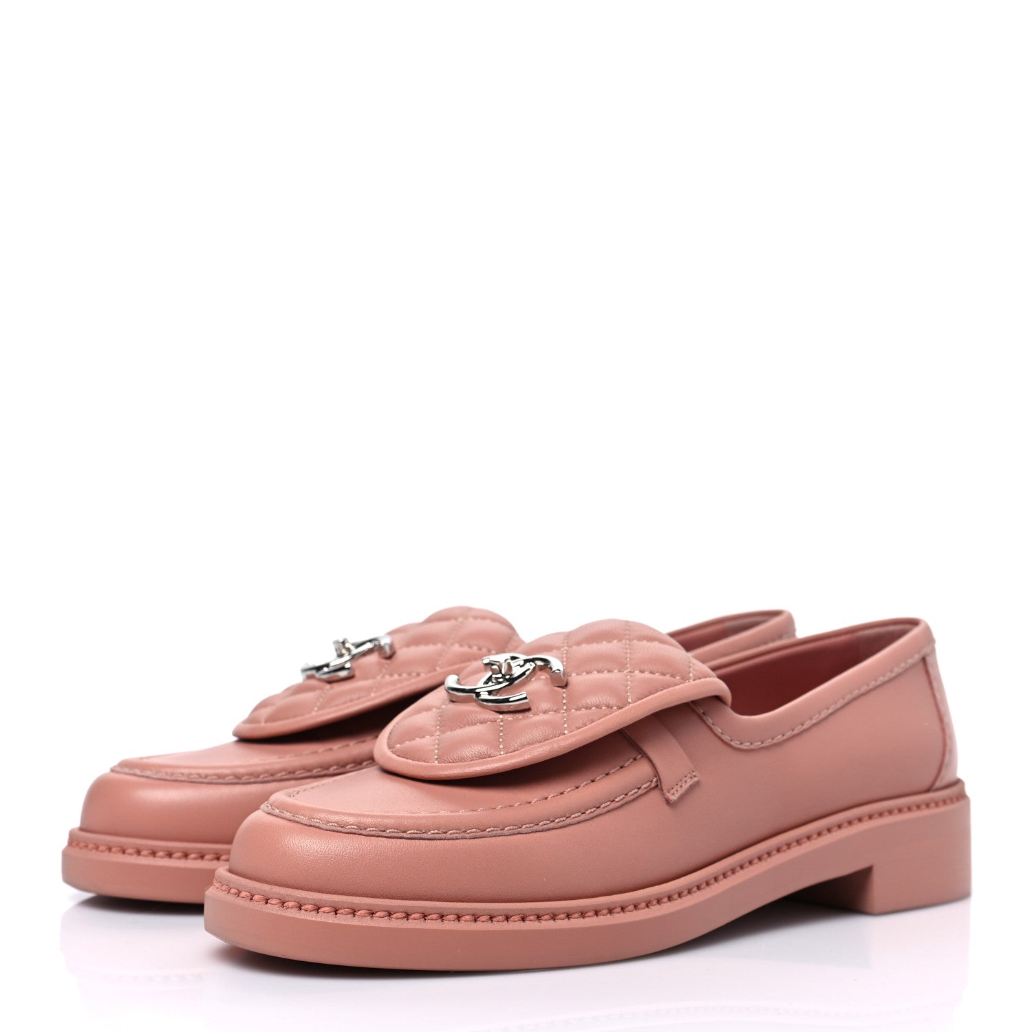 Chanel Lambskin Quilted CC Turnlock Loafers 37.5 Dark Pink 3 of 8