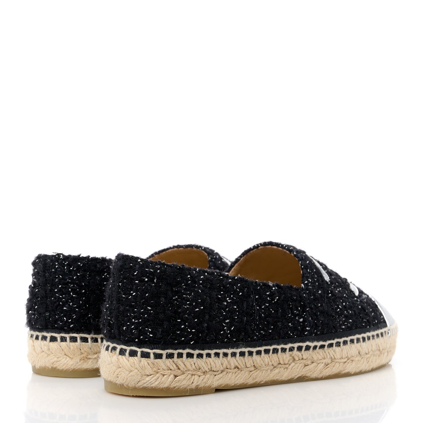 Metallic Lambskin Tweed CC Espadrilles 41 Black Silver