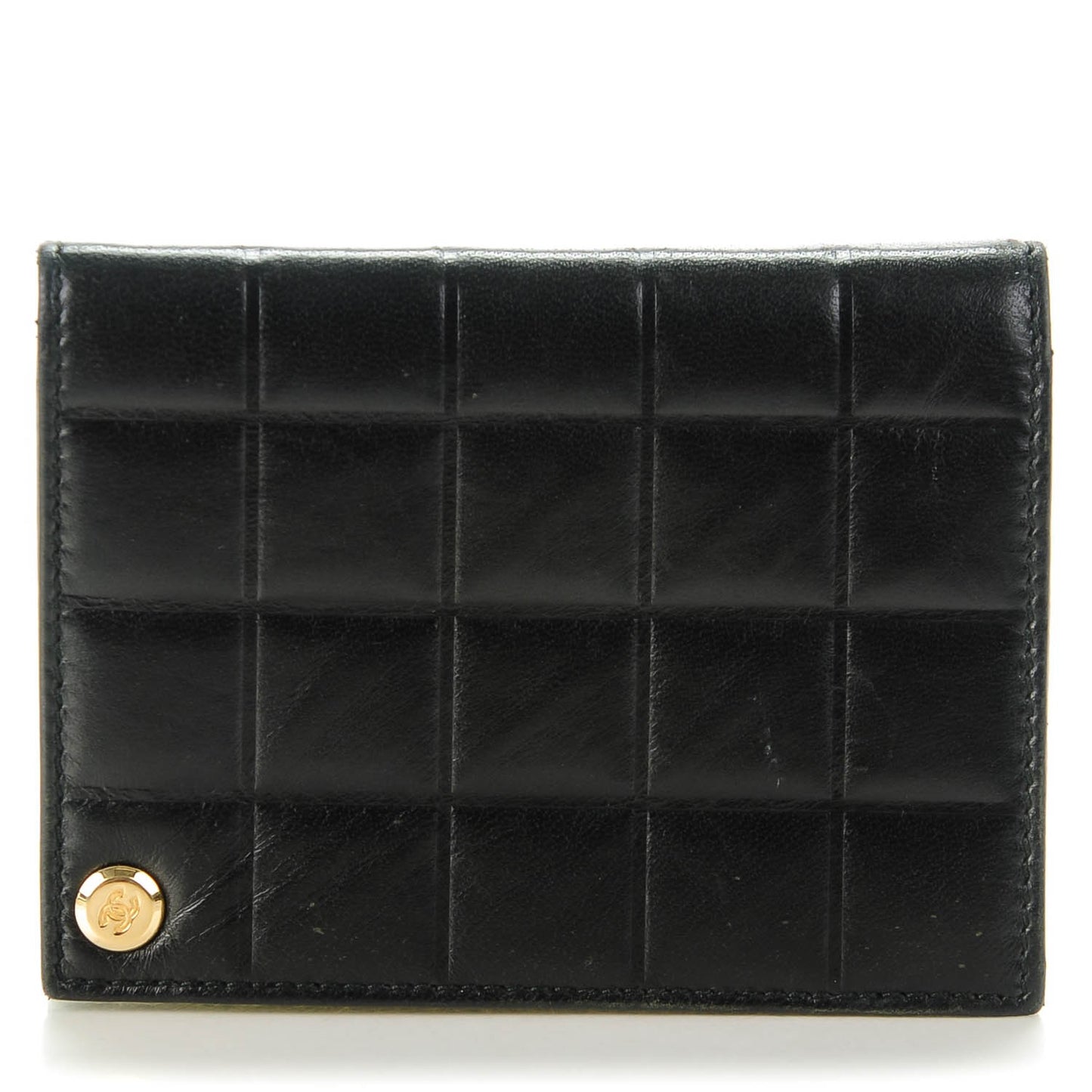 Lambskin Chocolate Bar Quilted Card Holder Wallet Black