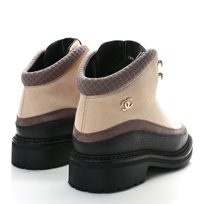 Chanel Suede Grained Calfskin CC Lace Up Boots 40 Light Pink Light Brown Dark Grey 4 of 8
