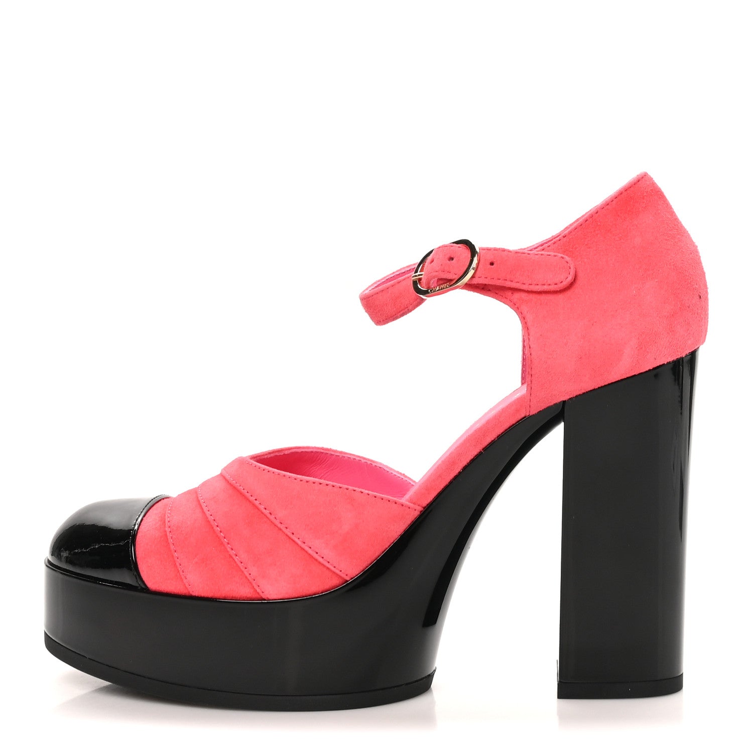 Chanel Suede Kidskin Patent CC Platform Pumps 37 Dark Pink Black 1 of 11