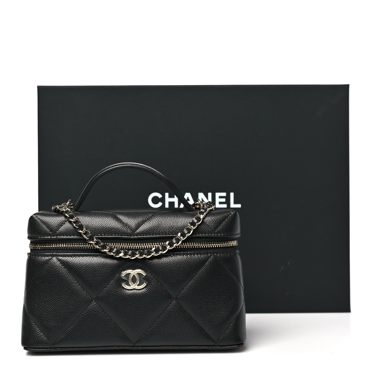 Caviar Quilted Top Handle Slim Vanity With Chain Black
