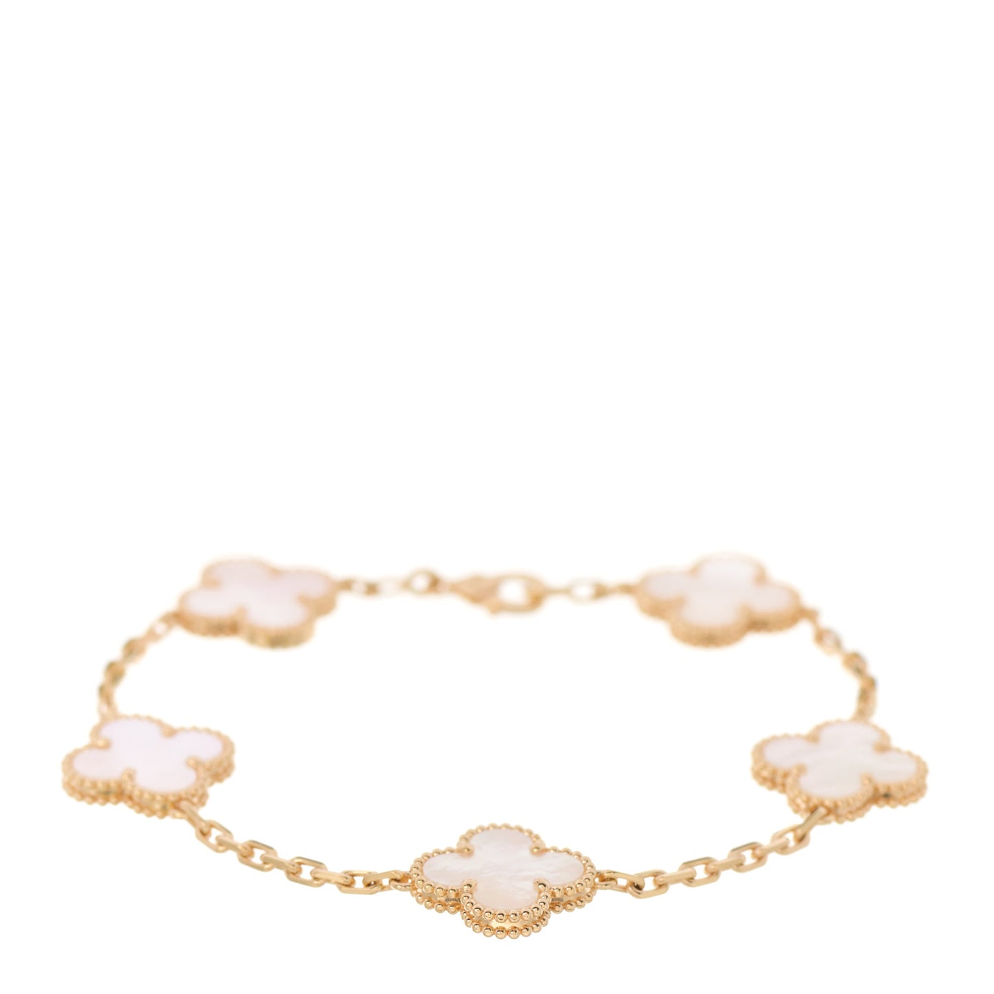 18K Yellow Gold Mother of Pearl 5 Motifs Vintage Alhambra Bracelet