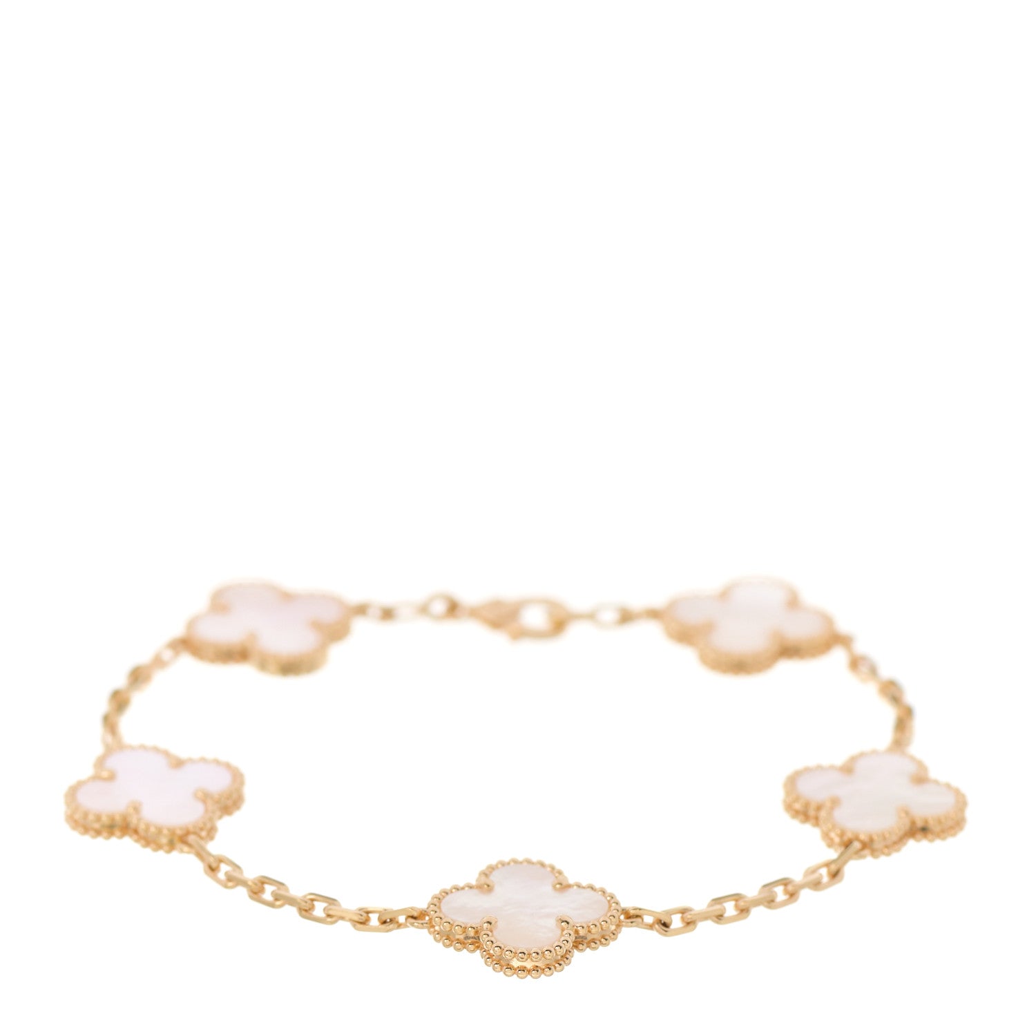 Van Cleef & Arpels 18K Yellow Gold Mother of Pearl 5 Motifs Vintage Alhambra Bracelet 1 of 5