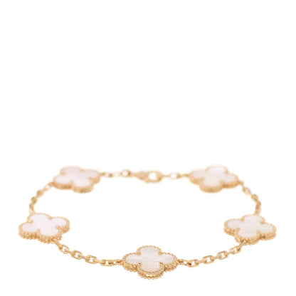 Van Cleef & Arpels 18K Yellow Gold Mother of Pearl 5 Motifs Vintage Alhambra Bracelet 1 of 5