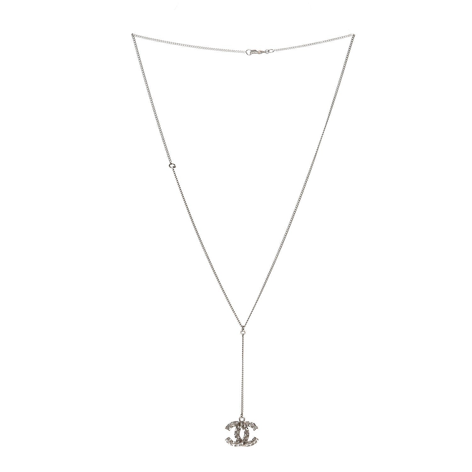 Chanel Baguette Crystal CC Necklace Silver 3 of 4