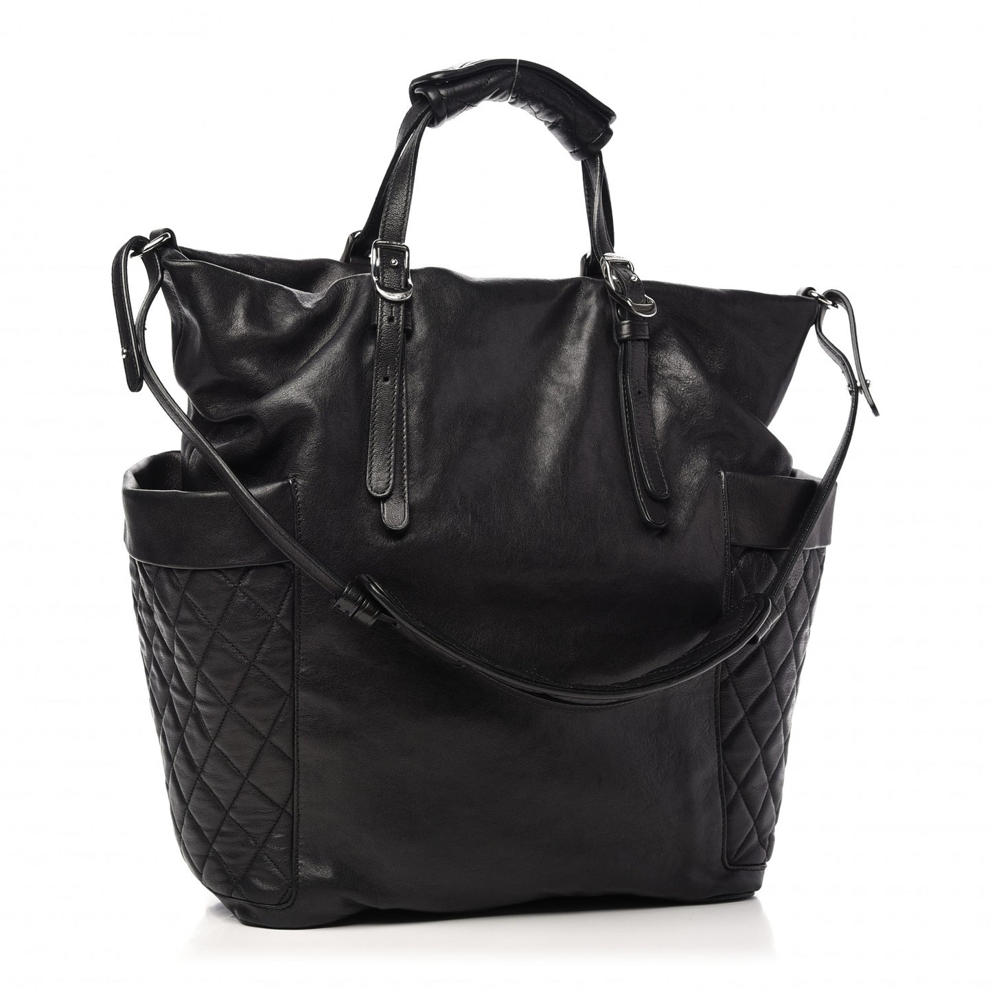 Lambskin Chain Embellished Blare Tote Black