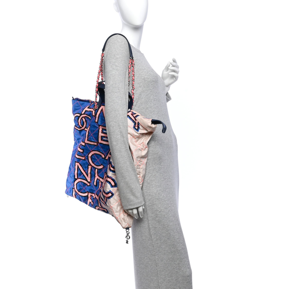 Chanel Nylon Stitched Printed Logo Shopping Bag Blue Multicolor 2 of 10