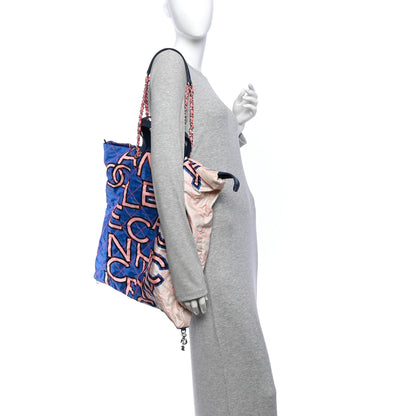 Chanel Nylon Stitched Printed Logo Shopping Bag Blue Multicolor 2 of 10