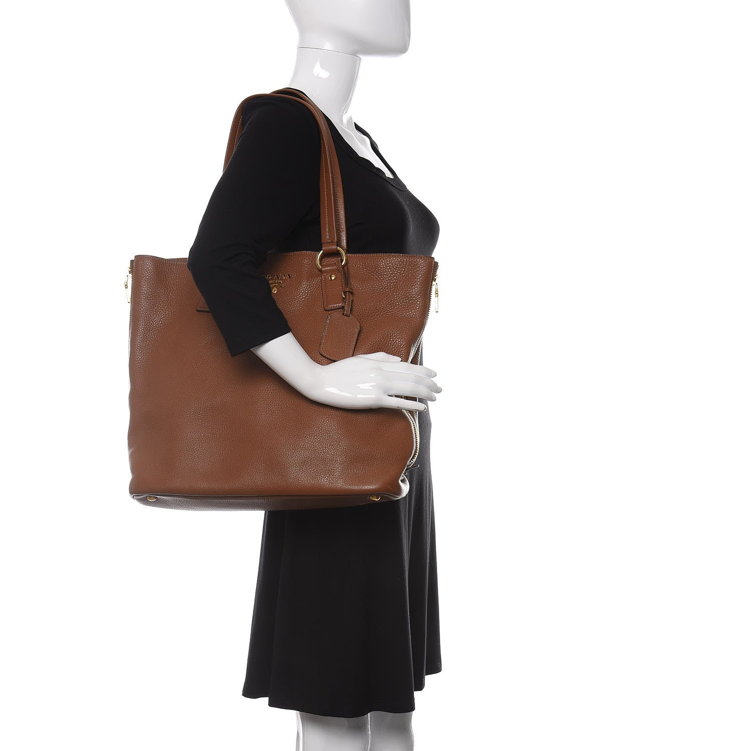Prada Vitello Daino Side Zip Tote Brandy 2 of 9