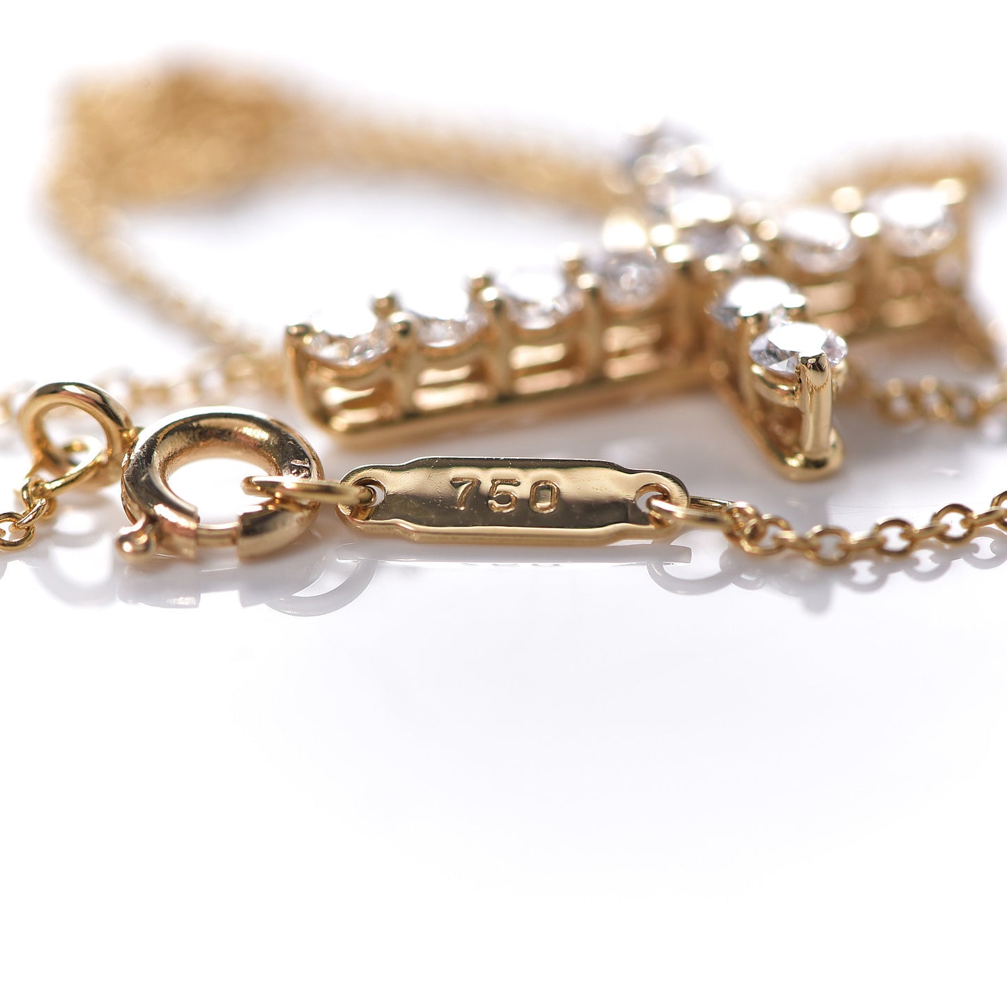 18K Yellow Gold Diamond Small Cross Pendant Necklace