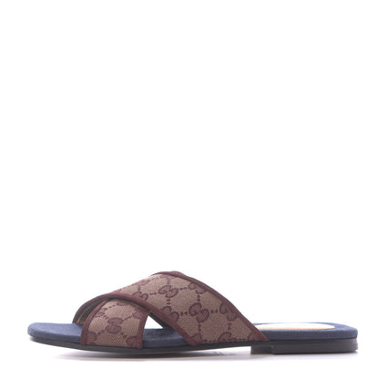 Gucci Canvas GG Monogram Womens Criss Cross Slide Sandals 37 Sahara Rubino Chardonnay 1 of 11