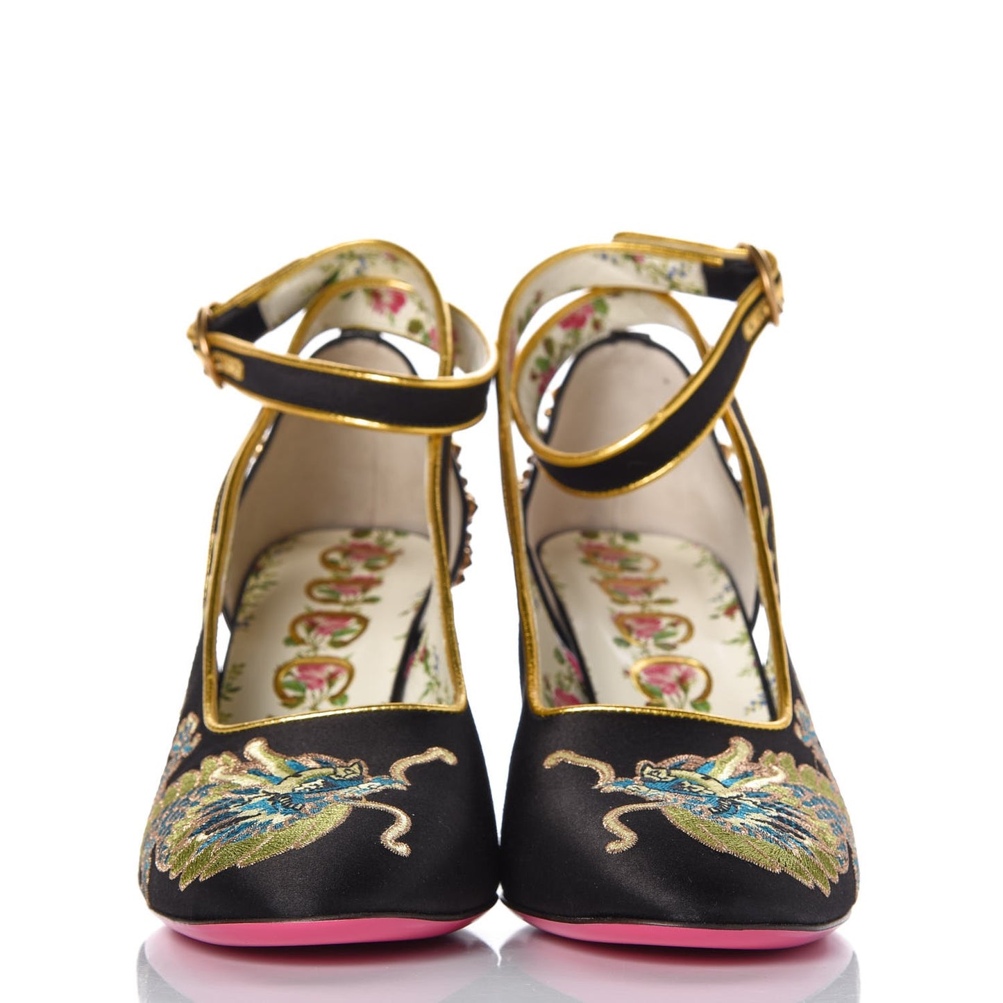 Satin Embroidered Dragon Caspar Pumps 38.5 Black