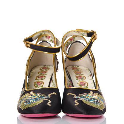 Gucci Satin Embroidered Dragon Caspar Pumps 38.5 Black 2 of 10