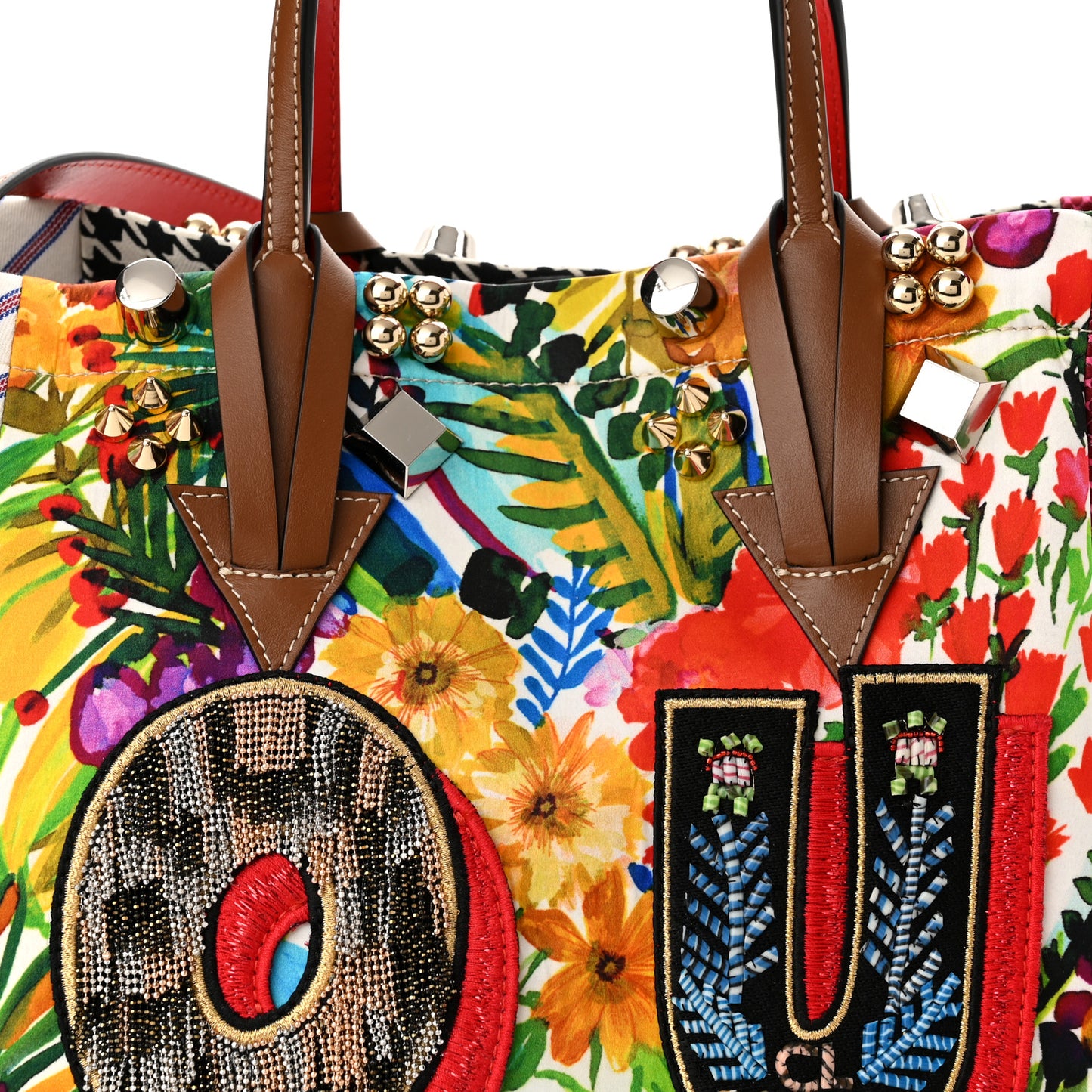 Canvas Embroidered Calfskin Caracaba Tote Multicolor