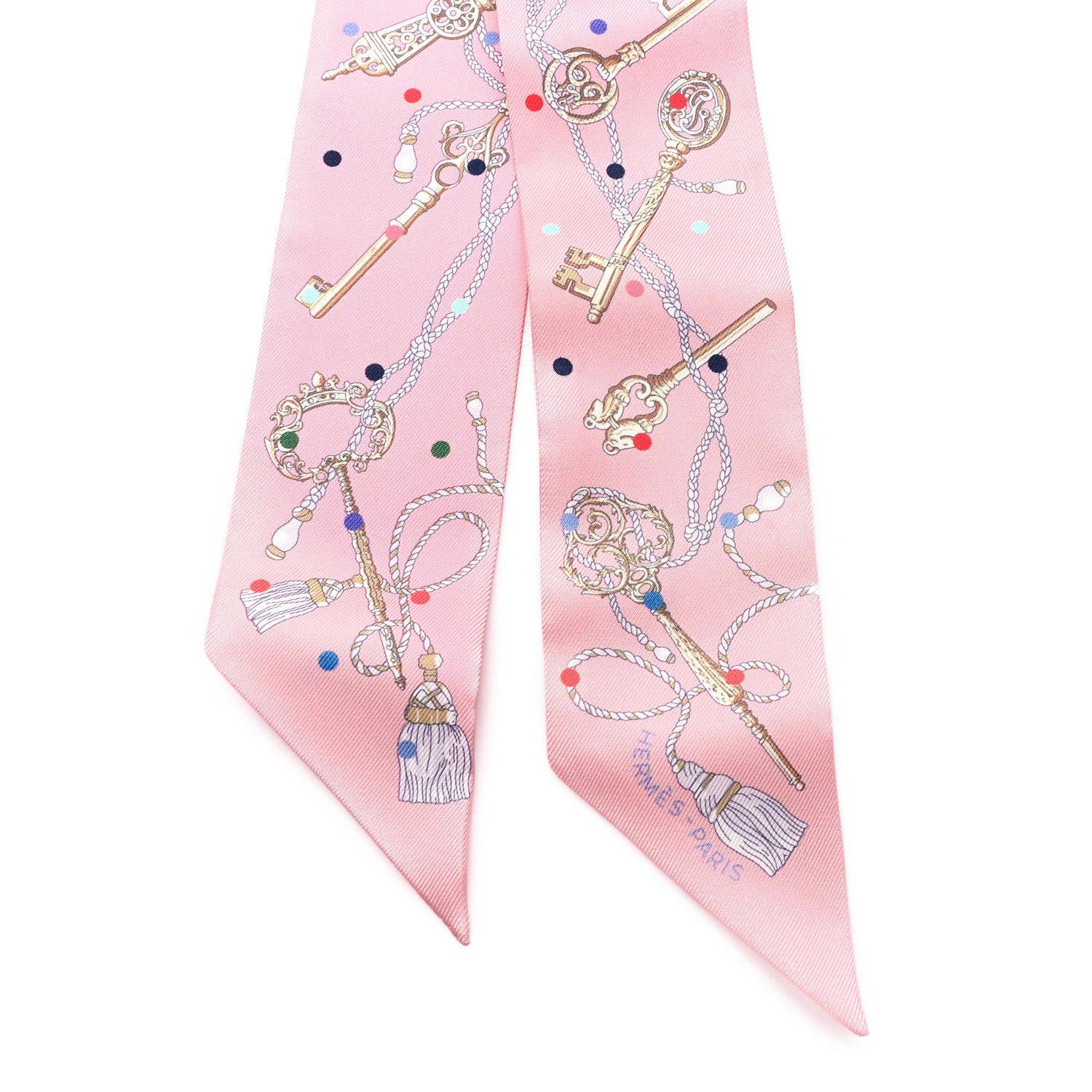 Hermes Silk Les Cles A Pois Twilly Rose Beige Multicolor 2 of 3