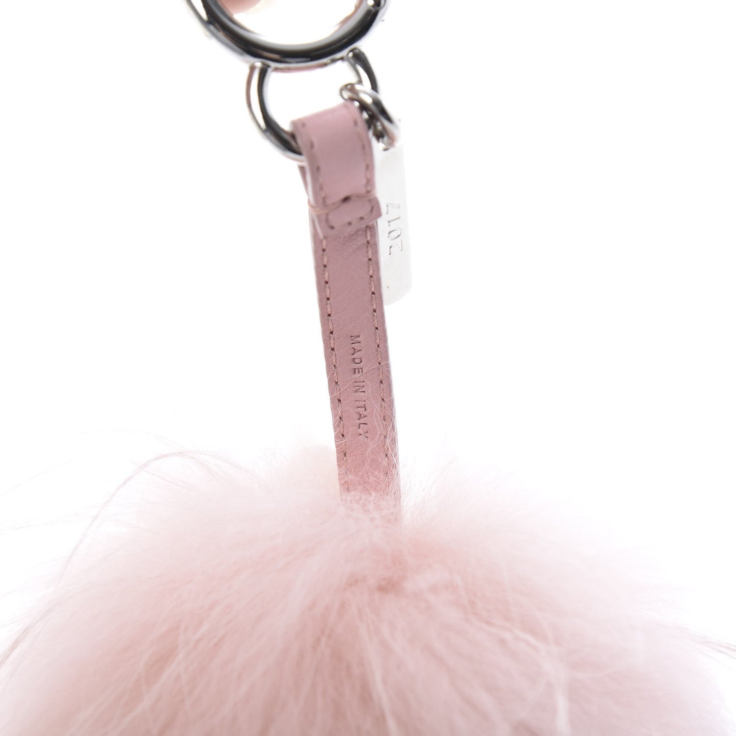 Raccoon Rabbit Fur Shiny Nappa Flower Pom Pom Bag Charm Rosa White