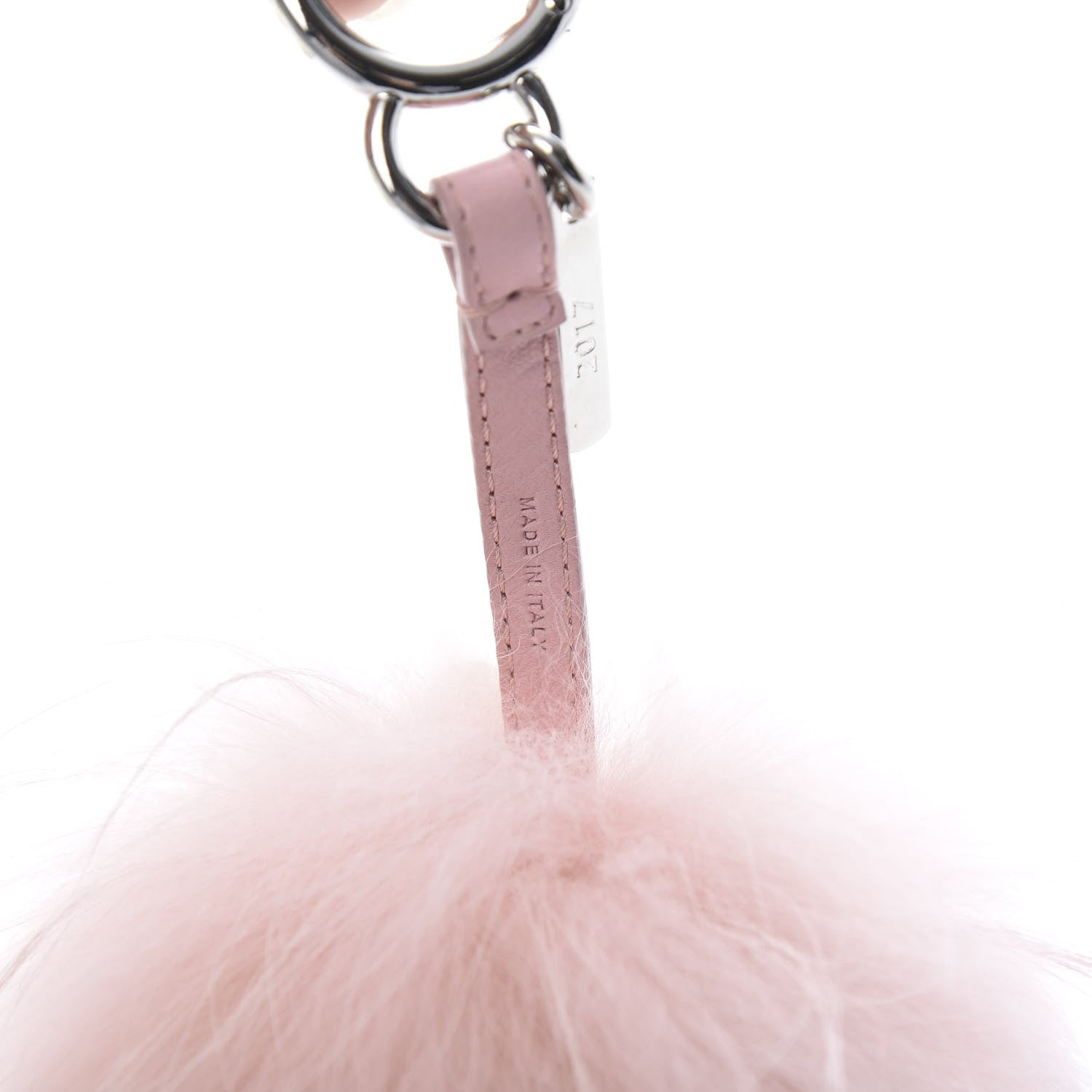 Fendi Raccoon Rabbit Fur Shiny Nappa Flower Pom Pom Bag Charm Rosa White 4 of 5
