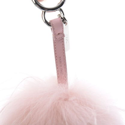Fendi Raccoon Rabbit Fur Shiny Nappa Flower Pom Pom Bag Charm Rosa White 4 of 5