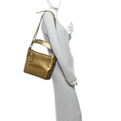 Chanel Metallic Calfskin Crocodile Embossed Medium Gabrielle Cocodile Hobo Gold 2 of 14