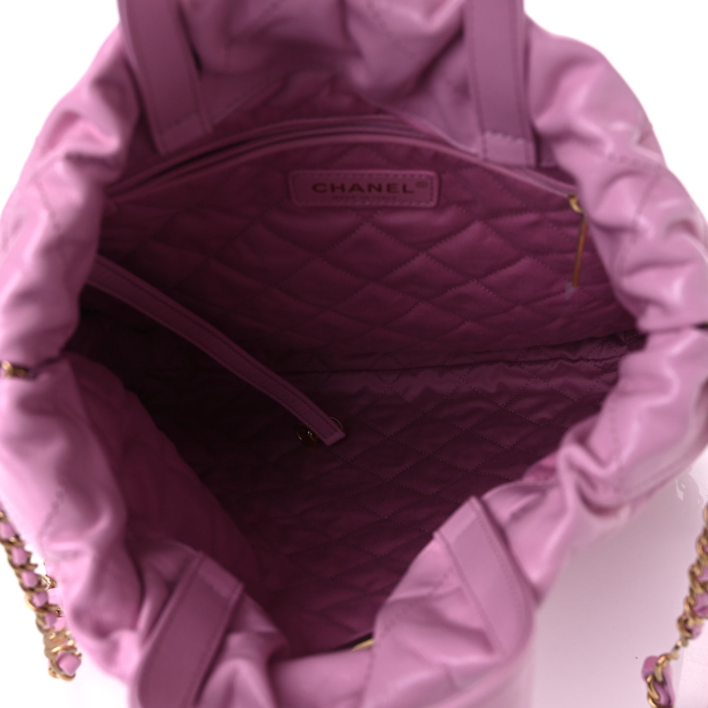 Shiny Calfskin Quilted Chanel 22 Backpack Lilac