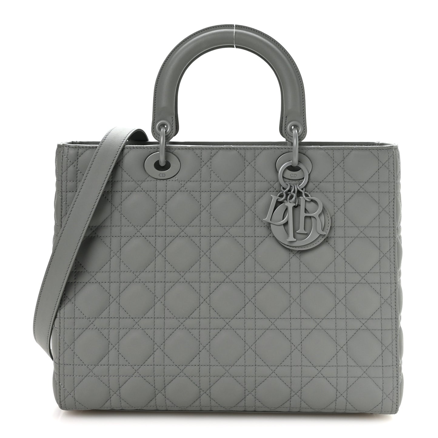 Ultra Matte Calfskin Cannage Large Lady Dior Grey Stone Grey Stone