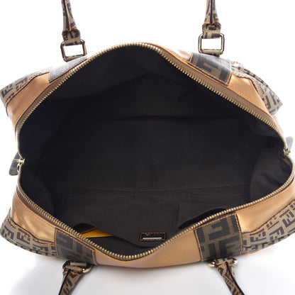 Fendi Zucca Zucchino Spalmati Mixed Media Boston Gold Mogano Panna 5 of 10