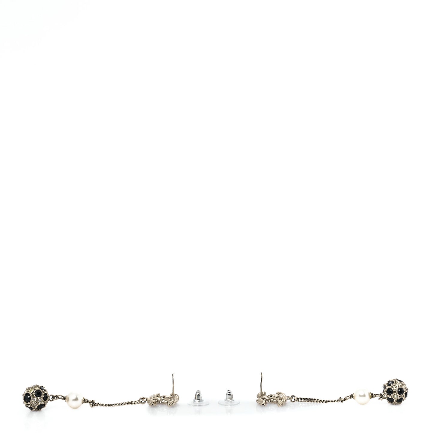 Crystal Pearl CC Ball Chain Drop Earrings Gold Black