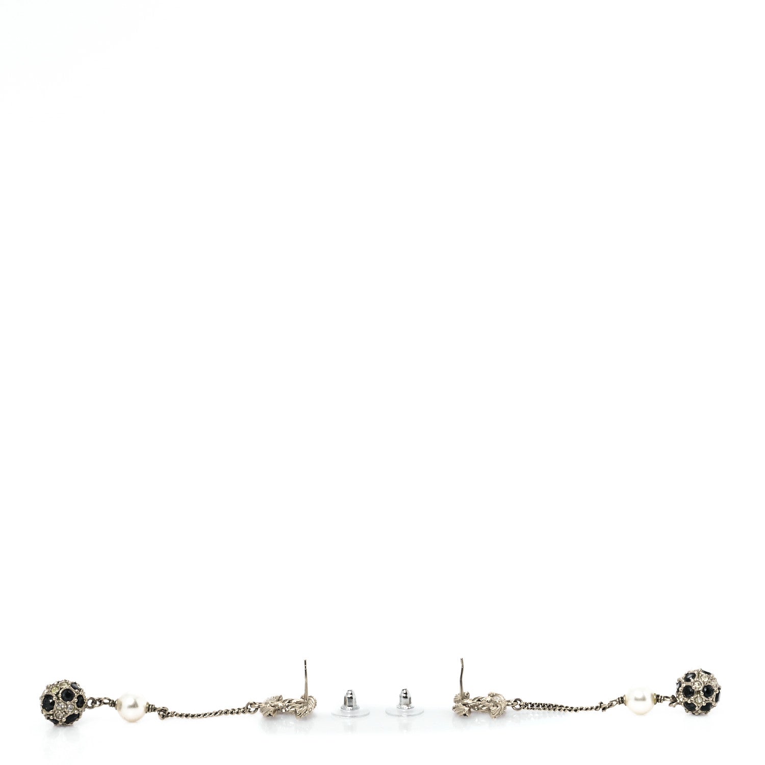 Chanel Crystal Pearl CC Ball Chain Drop Earrings Gold Black 3 of 5