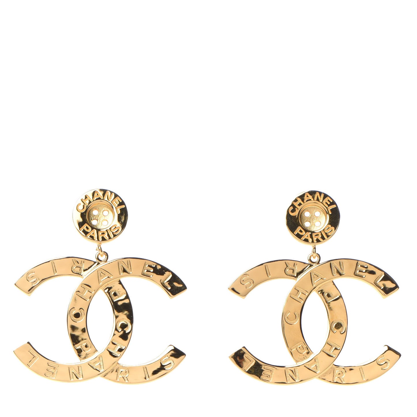 Metal Large Paris Button Earrings Gold