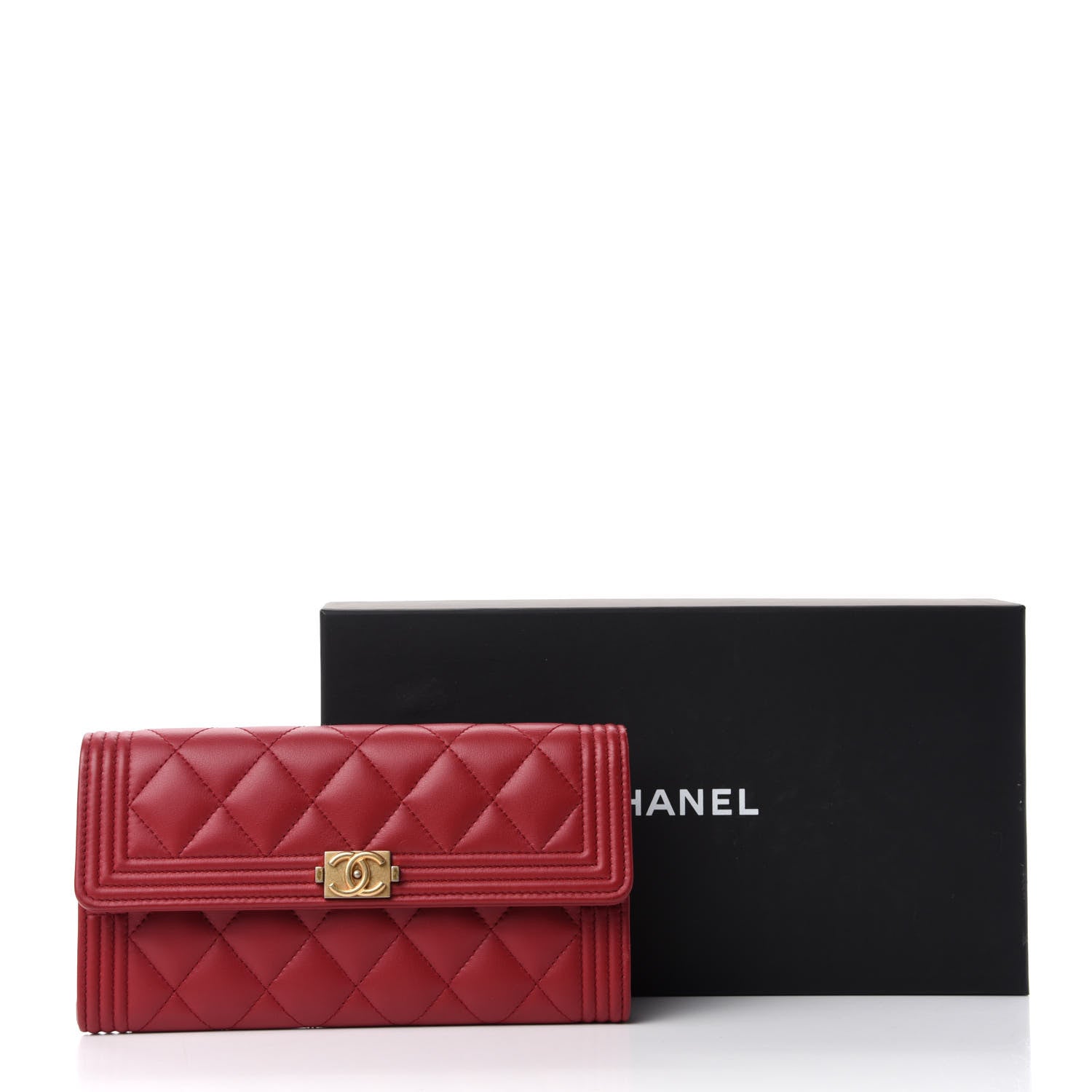 Chanel Lambskin Quilted Boy Flap Wallet Dark Red 9 of 9