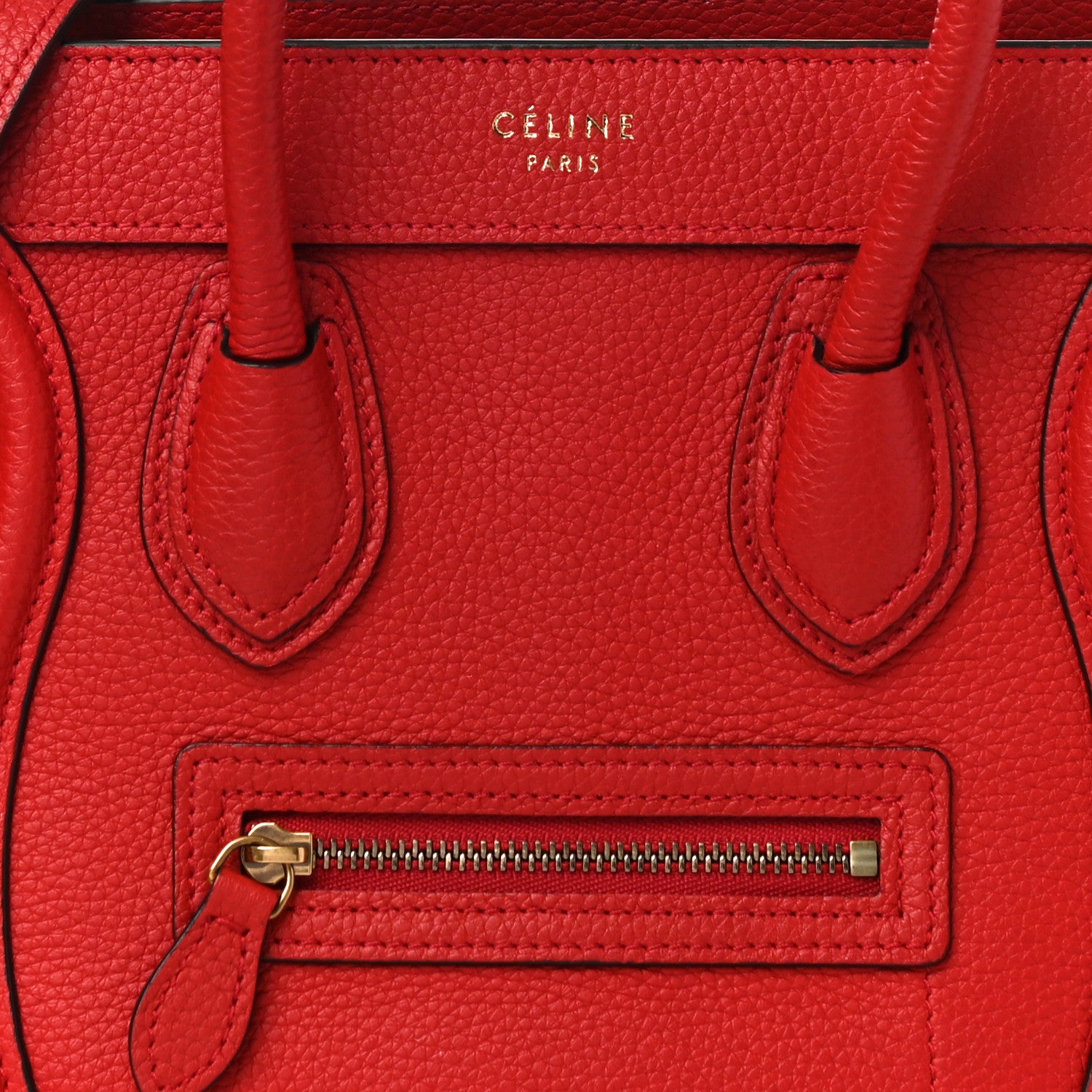 Celine Drummed Calfskin Nano Luggage Red 8 of 10