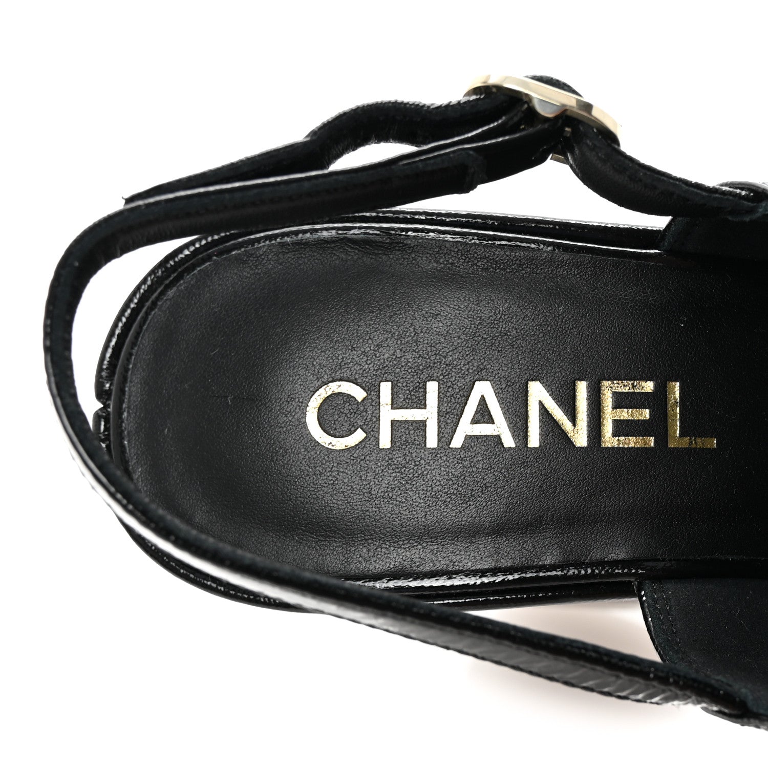Chanel Crumpled Patent Lambskin Platform Sandals 37.5 Black 8 of 9