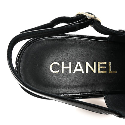 Chanel Crumpled Patent Lambskin Platform Sandals 37.5 Black 8 of 9