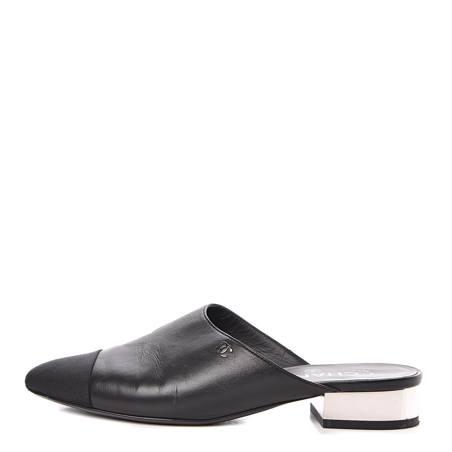 Lambskin Grosgrain Cap Toe Mules 36 Black