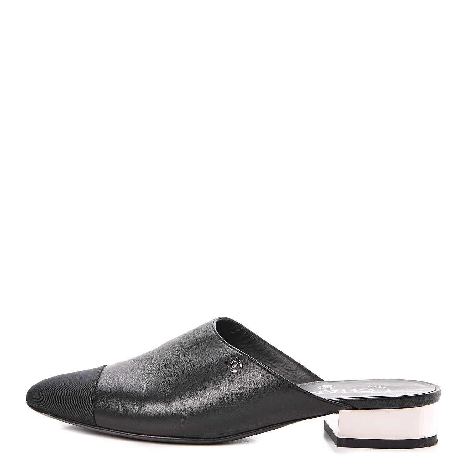 Chanel Lambskin Grosgrain Cap Toe Mules 36 Black 1 of 10