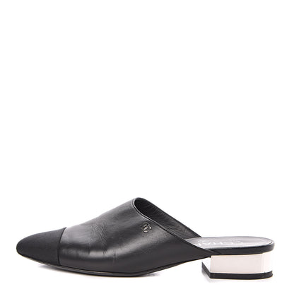 Chanel Lambskin Grosgrain Cap Toe Mules 36 Black 1 of 10