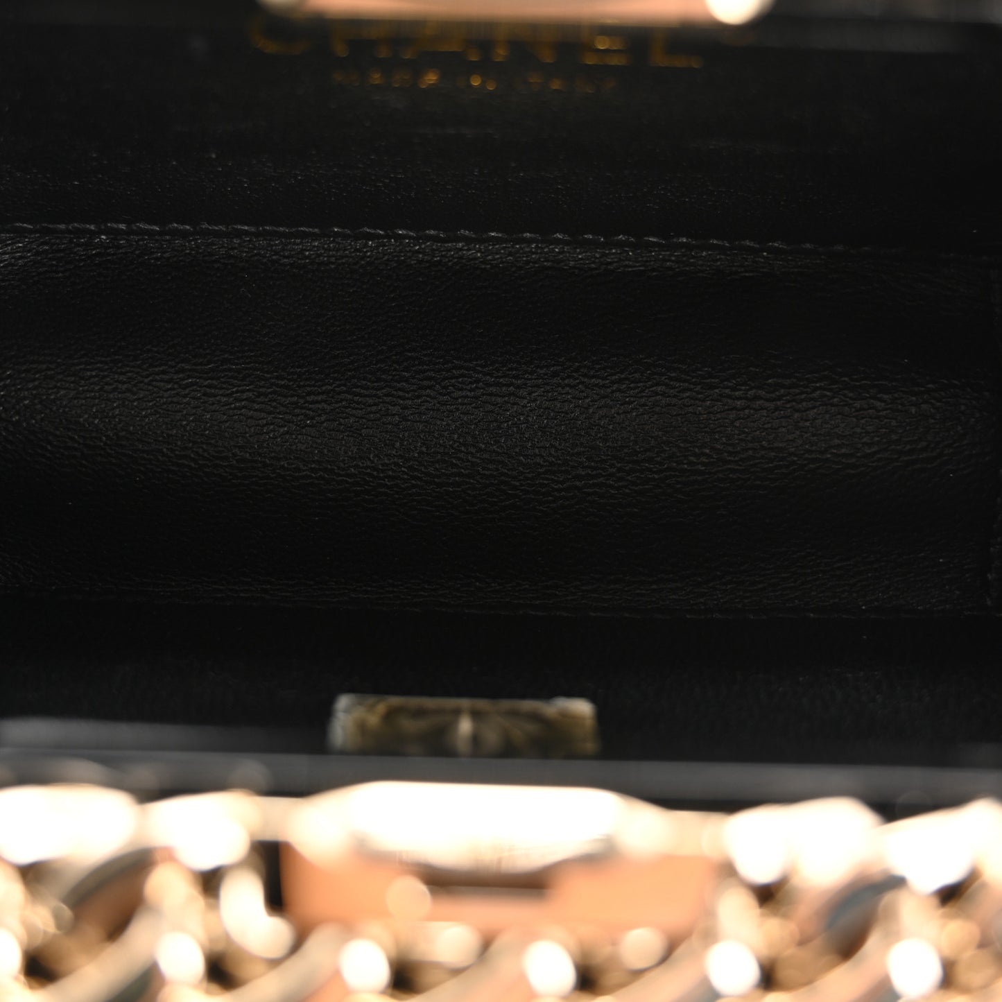 Plexiglass Quilted Chain Around Minaudiere Clutch Black