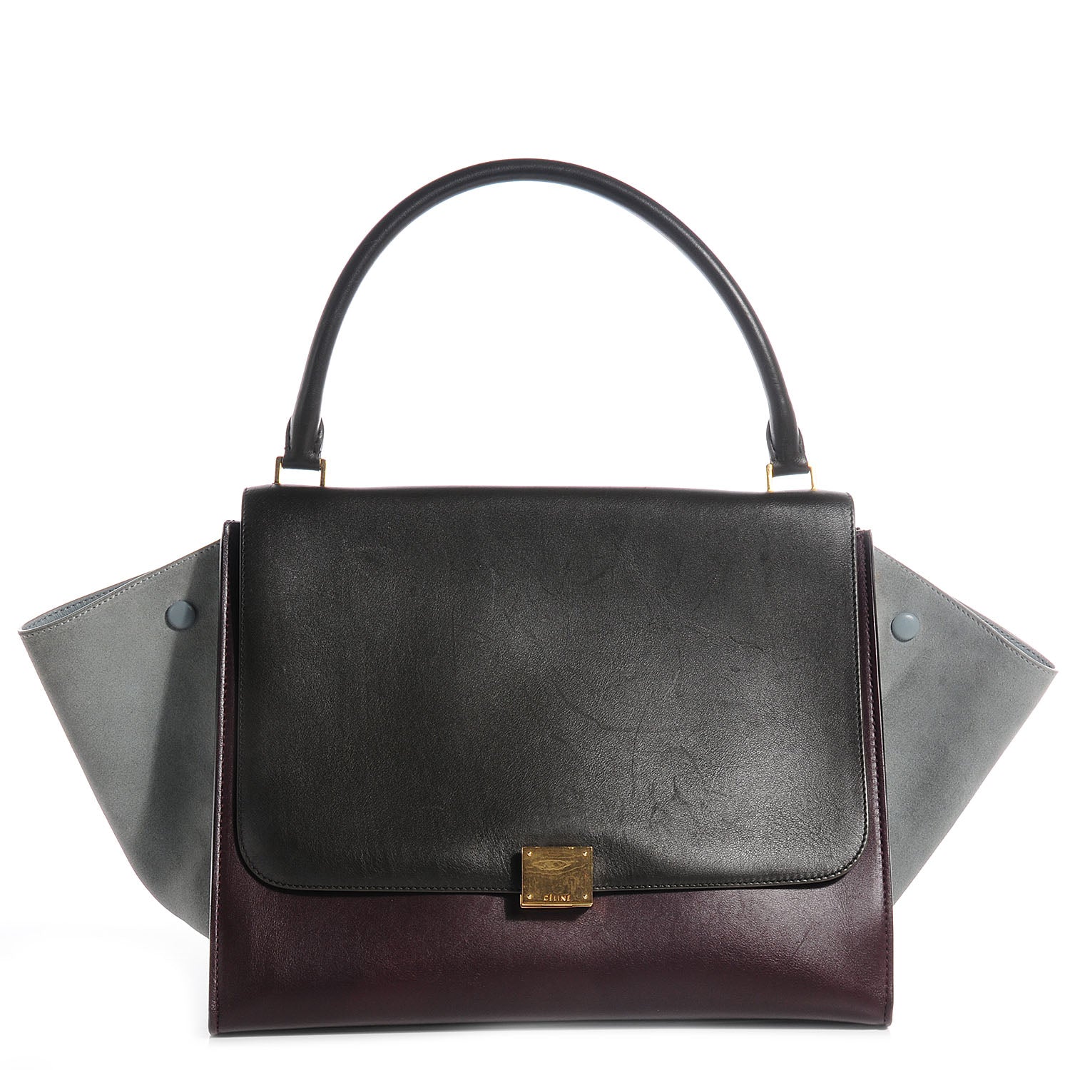 Celine Calfskin Suede Large Tri-Color Trapeze Dark Grey 1 of 9