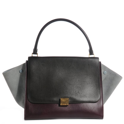 Celine Calfskin Suede Large Tri-Color Trapeze Dark Grey 1 of 9